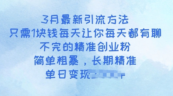 3月最新引流方法，只需1块钱每天让你每天都有聊不完的精准创业粉，简单粗暴，长期精准-星空资源库